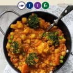 A black dish of curry