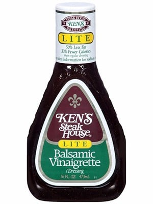 A bottle of Kens Steakhouse lite balsamic dressing