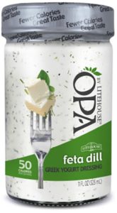 A jar of OPA feta dill dressing