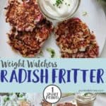 A collage of pictures of radish fritters