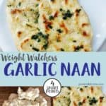 A white plate with garlic naans