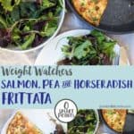 A skillet with frittata beside a bowl of green salad.