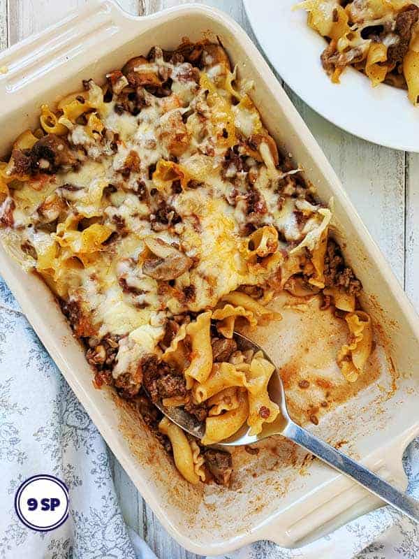 A dish of pasta bolognese bake