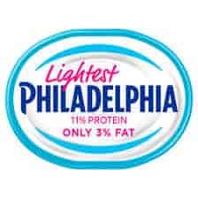 A tub of lightest Philadelphia cream cheese