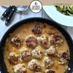 A skillet of Swedish meatballs