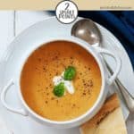 A bowl of creamy tomato soup