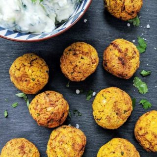 Butternut squash falafel on a grey background