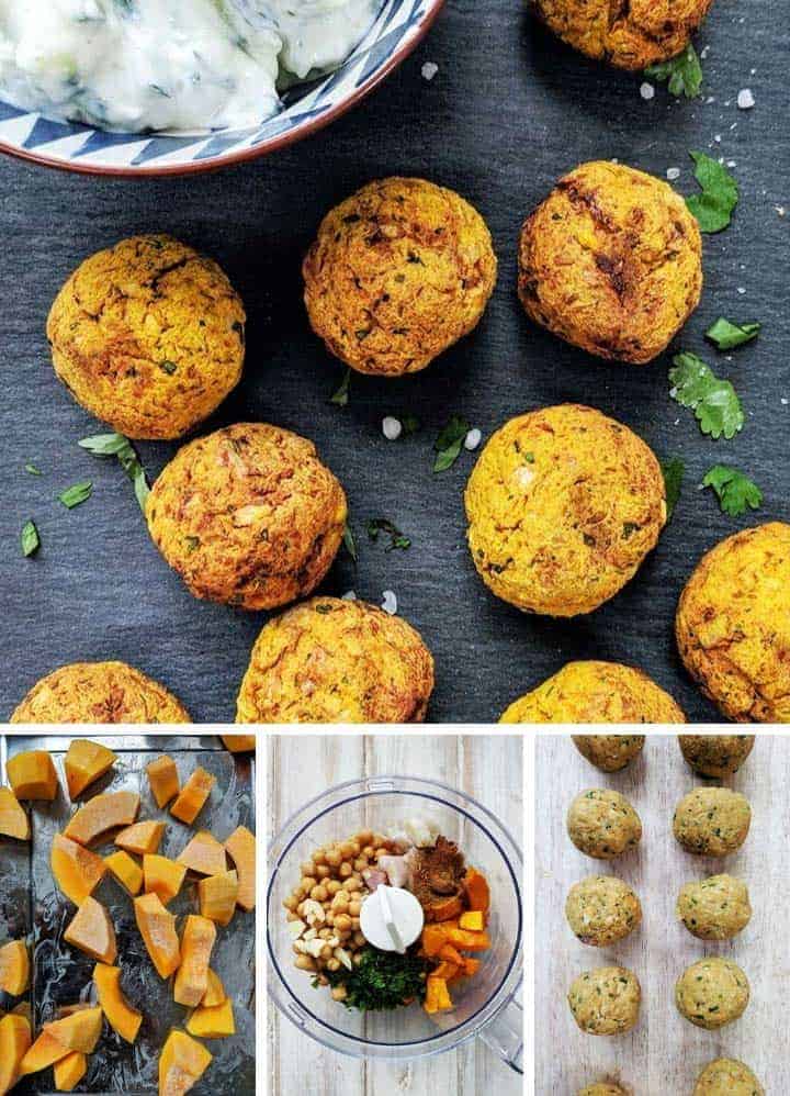 Process shots of making butternut squash falafel