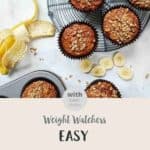 Banana Muffins on a wire rack with a peeled banana along side