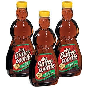 Three bottles of Mrs Butterworths lite syrup