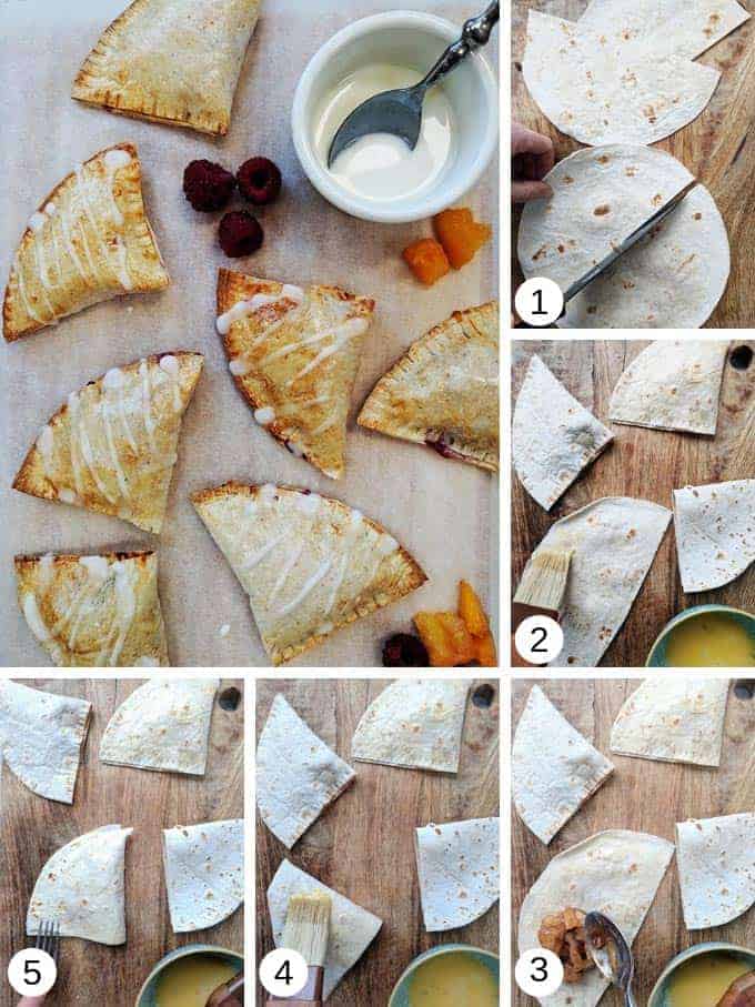 Photographs of making peach pies