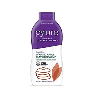 A bottle of Pyure Organic Maple flavoured syrup