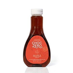 A bottle of Choc Zero sugar free maple syrup