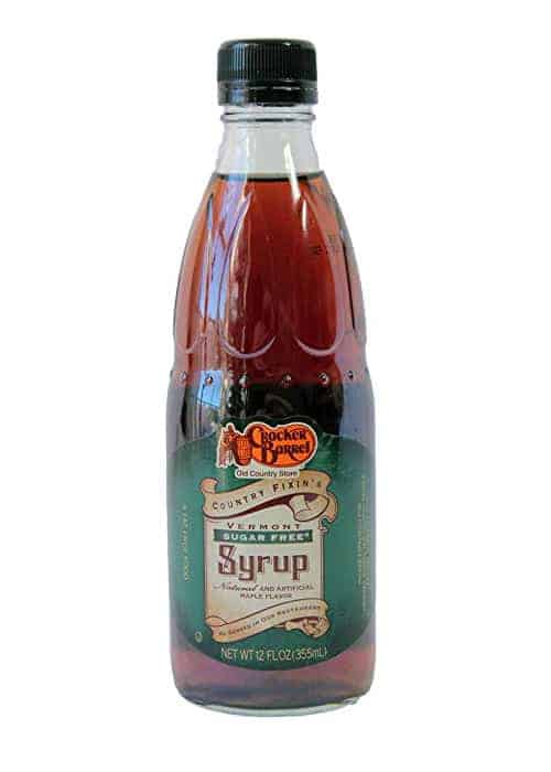 A bottle of Cracker Barrel sugar free syrup