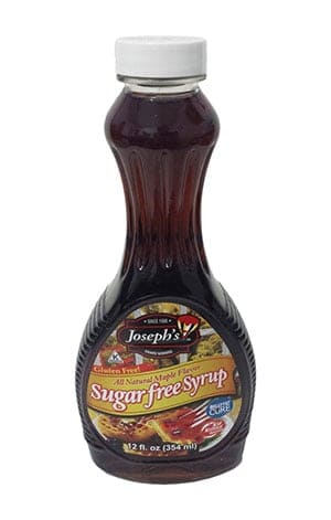 A bottle of Joseph's sugar free maple syrup