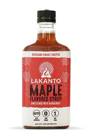 A bottle of Lakanto sugar free maple flavored syrup
