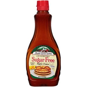 A bottle of Maple Grove sugar free maple flavor