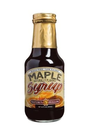 A bottle of natures hallow maple sugar free syrup