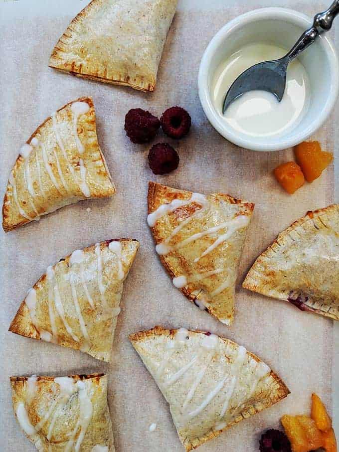 A tray of peach pies