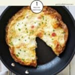 A skillet of sweet pepper frittata on a white table