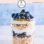 A jar of blueberry and chia seeds overnight oats.