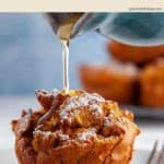 Syrup being poured on a muffin