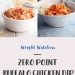 A hand dipping a chip into buffalo chicken dip