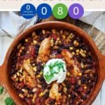 A casserole dish of Weigh Watchers Chipotle Chicken