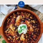 A casserole dish of Weigh Watchers Chipotle Chicken