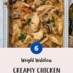 Creamy Chicken Casserole in a ceramic dish on a white table