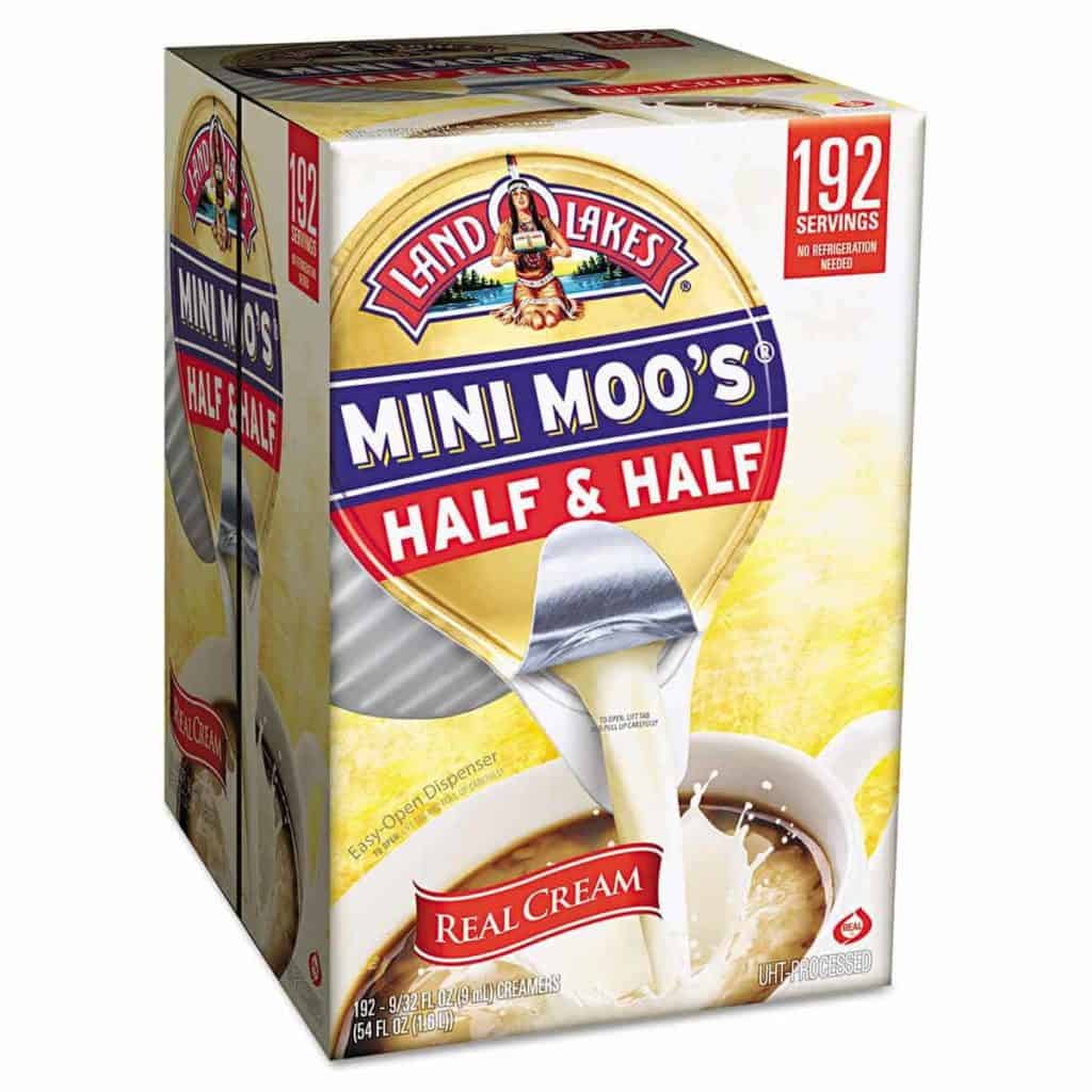 A box of mini moo's half and half creamers