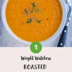 A white bowl of WW Carrot & Ginger Soup