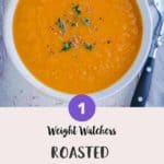 A white bowl of WW Carrot & Ginger Soup