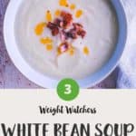 Bacon crumbles on some white bean soup