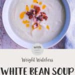 White bean soup in a white bowl