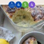 A glass dish of self saucing lemon pudding