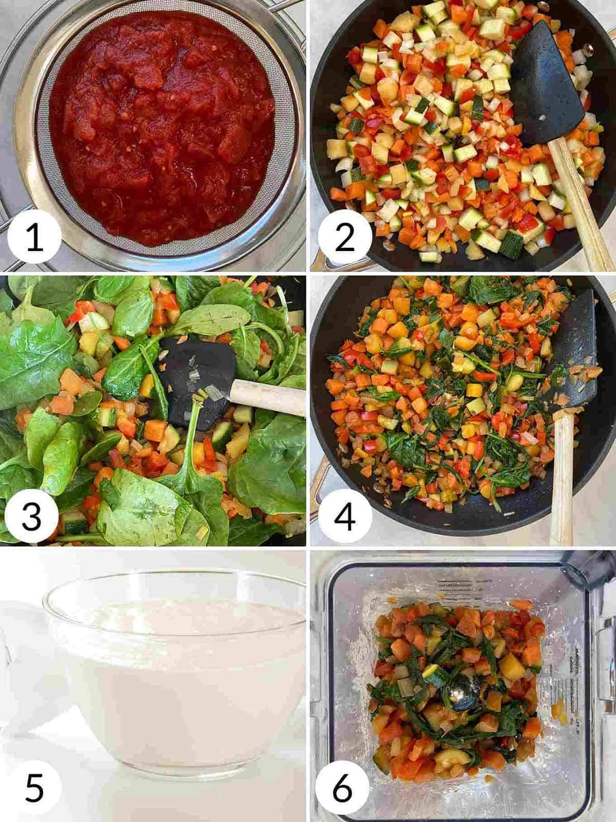 6 Pictures of making the filling for the lasagna