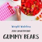 A collage of gummy bears on a white table