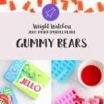 A collage of gummy bears on a white table