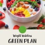 A bowl of fruit and nuts with a text overlay - WW Green Plan Basics