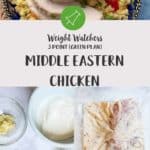 3 pictures of the process of making middle eastern inspired chicken