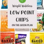 A collage of chip brands with text overlay stating Weight Watchers low point chips.