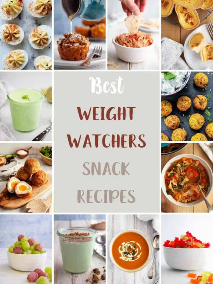 A collage of 12 recipes from Pointed Kitchen that can be eaten as low point snacks on weight watchers.
