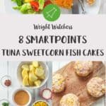 A collage of pictures of making fishcakes with text overlay.