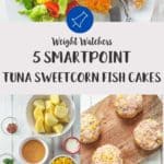 A collage of pictures of making fishcakes with text overlay.