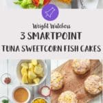 A collage of pictures of making fishcakes with text overlay.