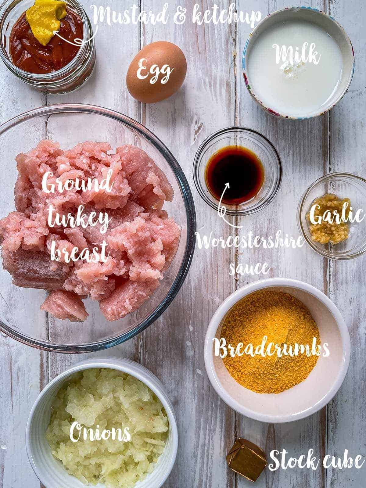 Ingredients used to make WW turkey meatloaf with labels.