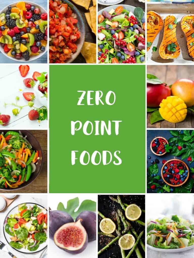 A collage of 12 photos of foods that are zero smartpoints on the WW Green plan.