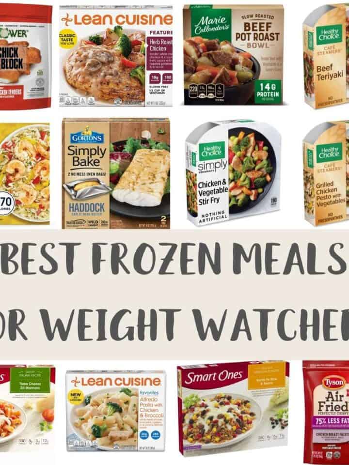 A collage of photos showing some of the best store brought frozen meals for Weight Watchers