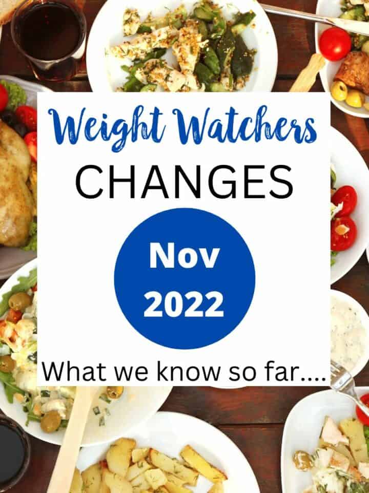 A table of food with text overlay stating Weight Watchers Changes Nov 2022 - what we know so far.